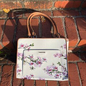 NWT Calvin Klein Cherry Blossom Tote w/Matching Card Case - Embroidered